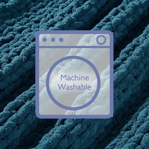 Bigacogo Chunky Knit Throw Blanket for Couch, 51x63 inches, Deep Sea Blue