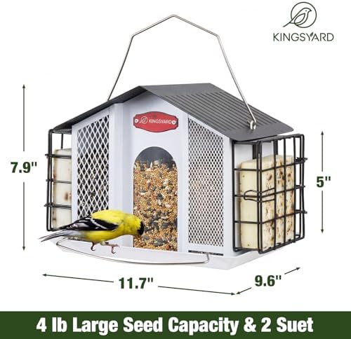 Kingsyard 4-in-1 4 Lbs Large Metal Bird Feeder for Outdoor Hanging