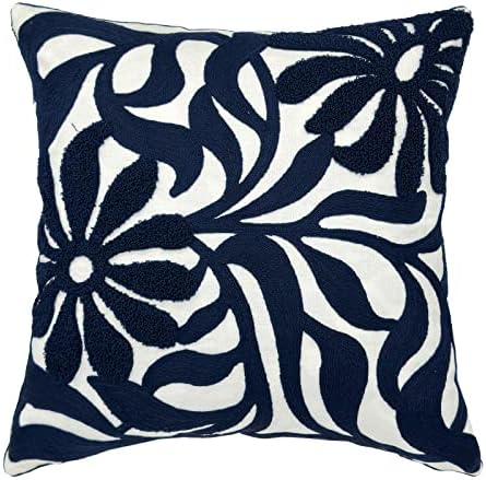 Alysheer Floral Embroidered Throw Pillow Cover 18"x18" 1pc, Navy Blue