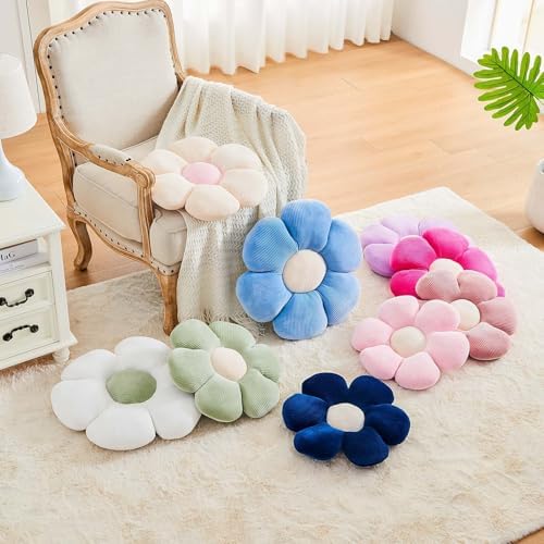 Kcvvcr Navy Flower Pillow, 14.9" Cute Flower Shaped Floor Pillow, Aesthetic Floral Plush Daisy Decorative Throw Pillows for Bed Sofa Couch