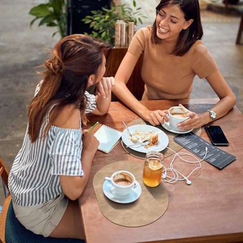 ADRIMER Oval Placemats Set of 6, Wipeable Faux Leather, Apricot