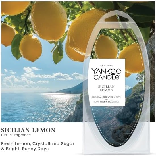 Yankee Candle Scented Wax Melts for Wax Warmers, Long Lasting Home Fragrance, Odor Eliminating Wax Cubes (Sicilian Lemon)