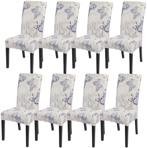 SearchI Dining Room Chair Covers Set of 8, Stretch Printed Parsons Chair Slipcovers Spandex Removable Washable Kitchen Chair Protector Cover for Dining Room, Hotel, Ceremony (Butterfly Pattern)