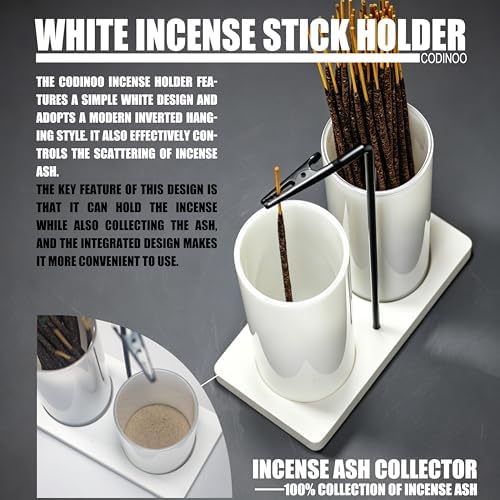 2 in 1 Incense Holder for Sticks,Glass Incense Burner Holder with Storage,Upside Down Incense Holder for Sticks with Glass Ash Catcher for Meditation Yoga Spa Room Home Decor[2 Long Full White]