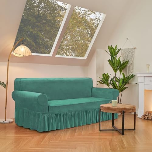 NICEEC Cyan Couch Covers for Sofa Cover Universal Slipcovers with Skirt