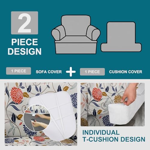 NILUOH 2-Piece T-Cushion Armchair Slipcover, Stretch Chair Cover with Separate Seat Cushion Cover, Soft Washable Furniture Protector for Living Room
