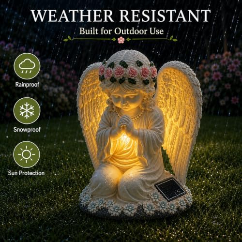 YODY Solar Garden Statues Outdoor Decor Angel with LED Light
