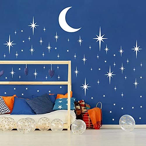 Retro Starburst Wall Decals Stars Wall Sticker Star Moon Vinyl Decal White