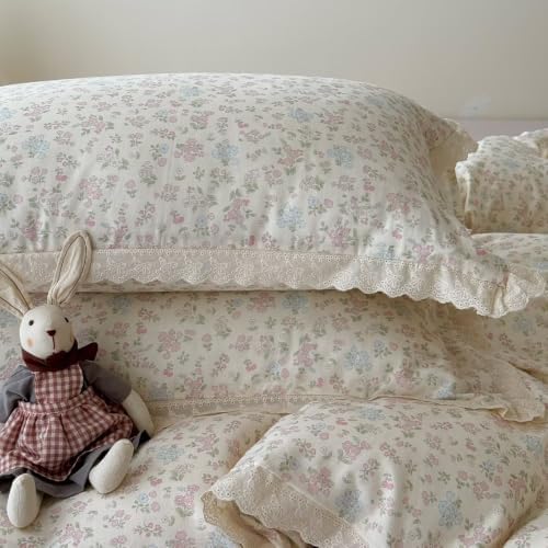 Floral Ruffled Duvet Cover Queen Size 3 Pcs Set,90"×90" Bedding