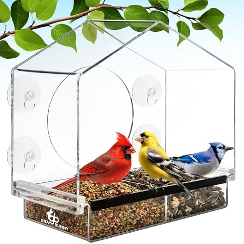 Gray Bunny Window Bird Feeder House – Suction Cup Mount Feeder