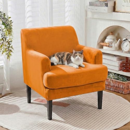 Mid-Century Accent Chair Covers with Cushion Cover Velvet 2 Pieces Upholstered Armchair Slipcovers for Living Room Comfy Sofa Reading Furniture Protector for Apartment Bedroom Office (Orange)