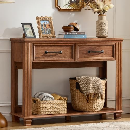SAVOR LIFE 46" Farmhouse Console Table with Drawers, Brown Entryway Table