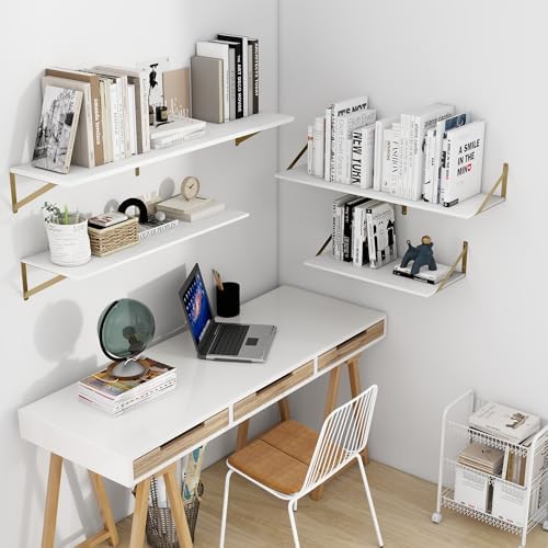 Heimlove 48W x 12D Deep Floating Shelves Set of 2 White & Gold