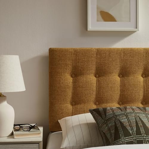 Modway Emily Twin Size Fabric Headboard in Copper - Linen-Like Upholstery with Button Tufting and 7 Adjustable Height Positions