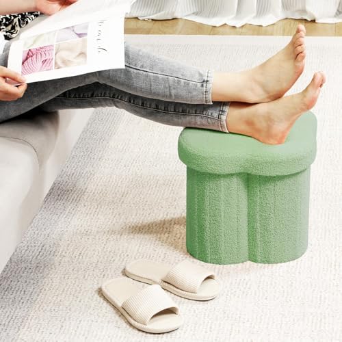 B FSOBEIIALEO Storage Ottoman Cube, 12.6" Flower Shaped Ottomans, Green