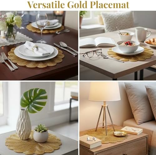 CLEENTABLE Gold Round Beaded Placemats, Set of 2