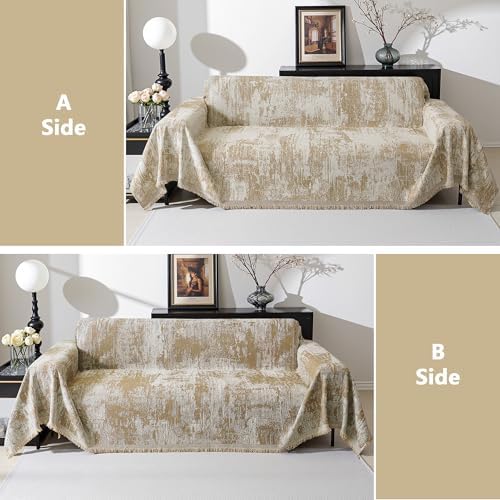MEETSKY Couch Cover Sofa Cover Washable, Chenille Abstract Geometric Boho Sofa Covers for 2 Cushion Couch Sofa, Sofa Slipcover Love seat Pet Couch Covers for Sectional Sofa, 71" x 118", Khaki