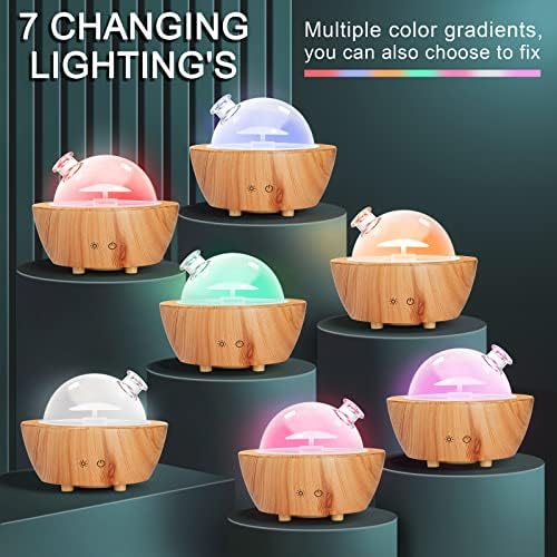 Glass Essential Oil Diffuser Wood Grain Base, 280ml Aromatherapy Diffusers Cool Mist Humidifier, LED Light in 7 Colors with Waterless Auto-Off Protection, for Office, Home, Yoga, Spa