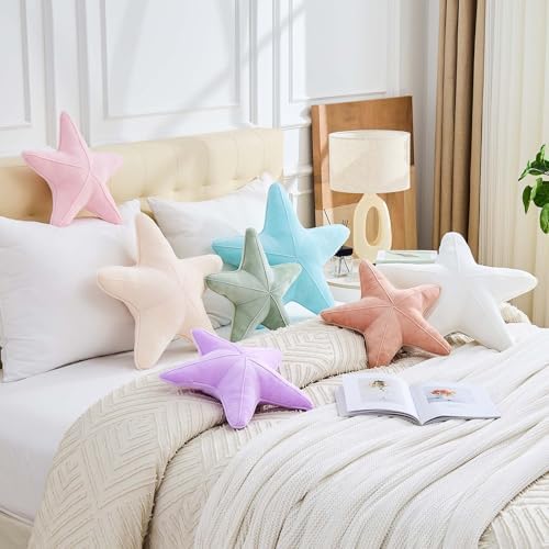 Uvvyui Starfish Pillow Cute Star Decorative Throw Pillows with Soft Velvet Sea Pillow Aesthetic Home Decor Ocean Beach Cushion（Blue, 15 Inch）