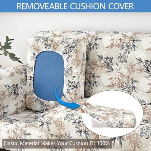 Stretch Printed Sofa Cover Couch Covers, 4-PieceLoveseat Slipcovers with 2 Separate Cushion Cover & 1 Pillow Case, Washable Soft Spandex Furniture Protector for Living Room(Loveseat, Flower)