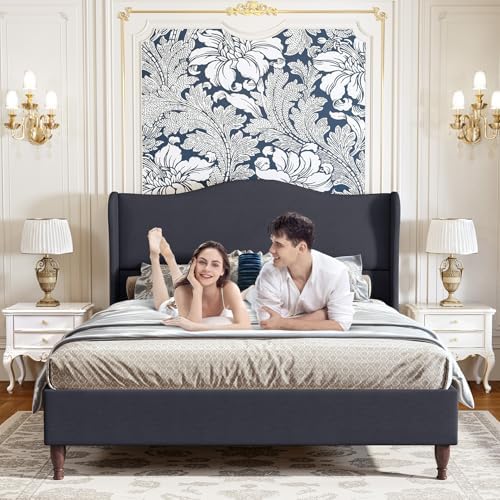 koorlian King Size Upholstered Bed Frame with 51'' Tall Headboard Dark Navy