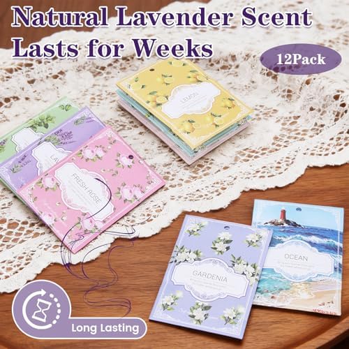 Gardenia Sachets for Drawers and Closets - 12 Pack Long Lasting Odor Eliminator Bags, Natural Fresh Scent for Wardrobe, Storage, Car & Home, Air Freshener Sachets