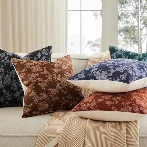100% Cotton French Pastoral Throw Pillow Covers Set of 2, 12x20 Inch Background/Green Farmhouse Decorative Cushion Covers for Sofa Bed Living Room Home Decor