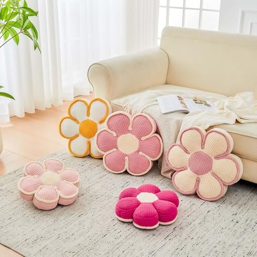 Kcvvcr Flower Pillow, Soft Flower Decorative Throw Pillow, Cute Daisy Flower Shaped Seating Floor Cushion Room Décor Plush Pillows for Sofa Couch Bed (13.7 Inch, Light Pink)