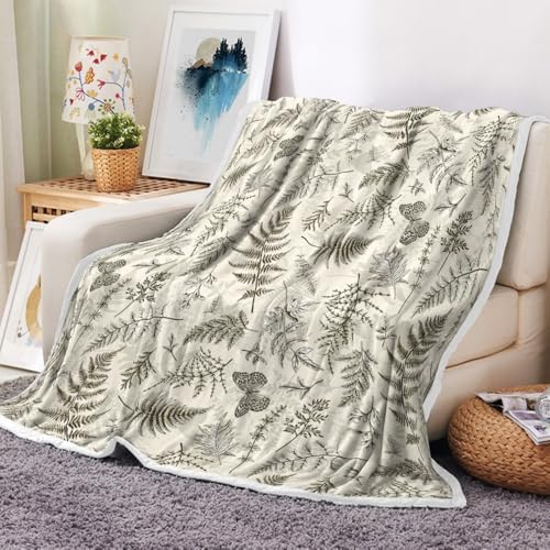 JAWO Floral Throw Blanket, Beige White Flower Throws Wildflowers Botanical Plant Printed All Seasons, Vintage Tan Butterfly Flannel Blanket for Bedding Sofa Travel Couch Chair Sofa Home Decor,50x60