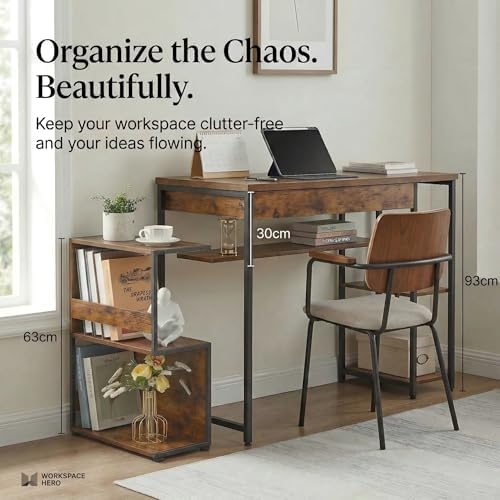 Narrow End Table for Small Spaces - Slim Side Table, S Shape Design Narrow End Tables Living Room,Skinny Bedroom Nightstand Thin Side Magazine Bookshelf (Rustic Brown)