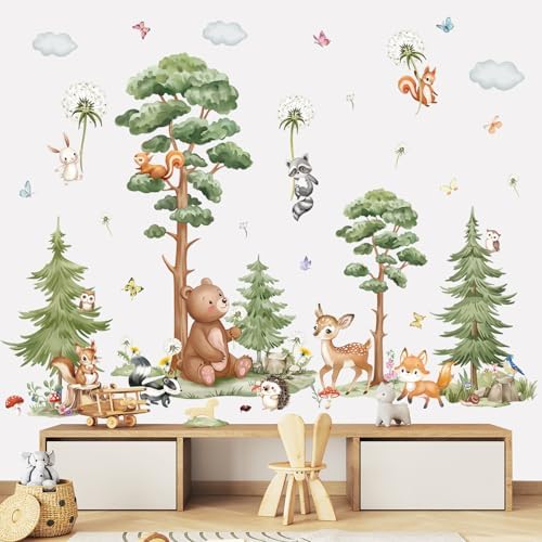 wondever Woodland Animal Tree Wall Decals Forest Bear Deer Wall Stickers