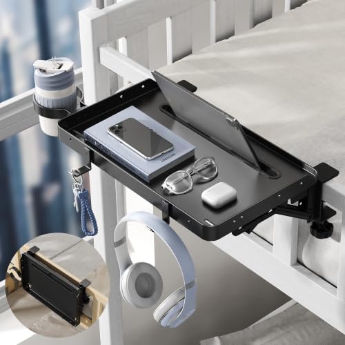 Foldable Bedside Shelf for Dorm Room Bunk Bed, Clip On Bed Tray
