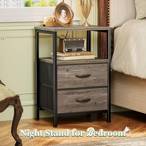 Huuger Night Stand Set of 2, Nightstand with 2 Drawers, Bedside Table