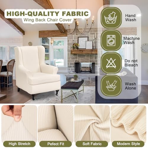 NILUOH Wingback Chair Covers 2-Piece, Armchair Slipcovers for Living Room