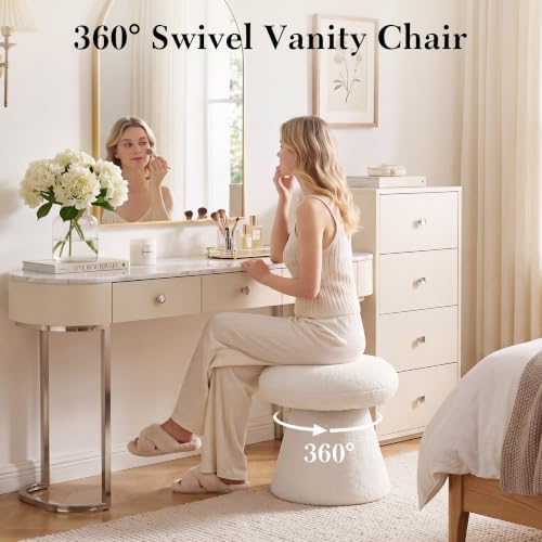 FOXHUNTER Mushroom Pouf Ottoman with 360° Rotation, White