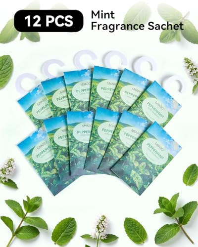 MYARO 12Pcs Mint Sachets Hanging Car Air Freshener, Closet Deodorizer