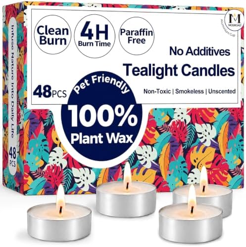 Tea Lights Candles 48 Pack, 4 Hour Palm Wax Tealights