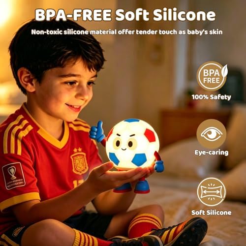 Amaredom Soccer Night Light for Kids, Cute Soccer Lamp - Blue & Red