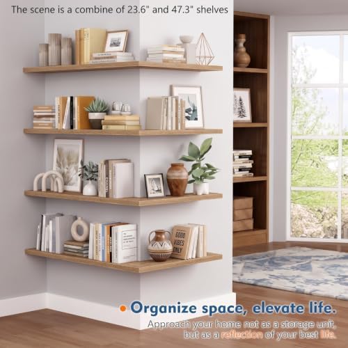 Elm Floating Shelves 24 Inch, Wooden Wall Shelves for Bathroom