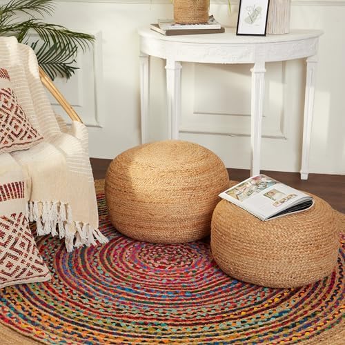 · REDEARTH · Jute Pouf Ottoman - Circular Boho Foot Stool - Jute Natural