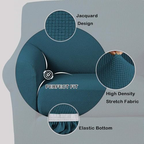 Turquoize 2 Piece Chair Covers Chair Slipcovers for Living Room Small Armchair Chair Cover with Arms Washable Furniture Cover for Chairs Feature Thick Jacquard Fabric (Small Armchair, Deep Teal)