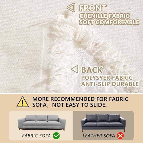 MEETSKY Couch Cover for Dogs, Washable Couch Covers for 3 Cushion Couch Sofa, Oversized Couch Protector for Sectional L Shape, Chenille Beige Sofa Slipcover with Tassel, 71"x 150"