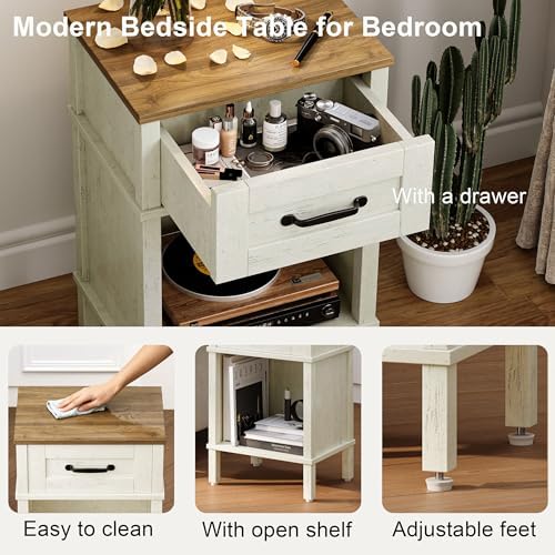 White Farmhouse Nightstands, Nightstand with Drawers, Small Bedside Table