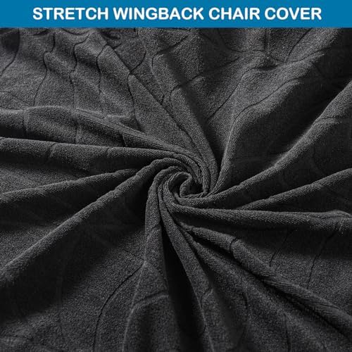 2 Piece Wingback Chair Cover Stretch Jacquard Wing Back Chair Slipcover with Armrest Washable Furniture Protector for Armchair Living Room Bedroom