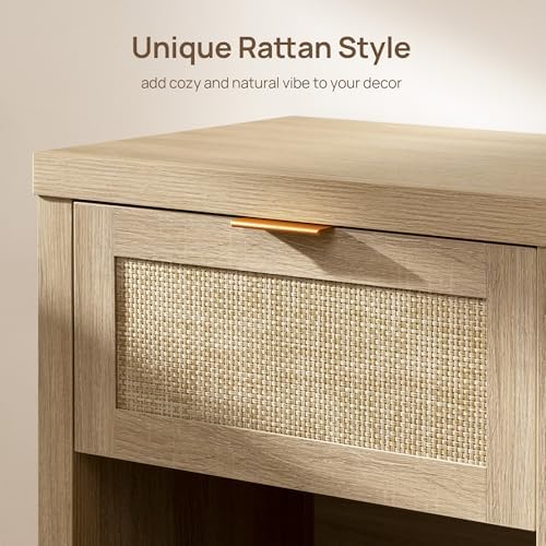 SICOTAS Nightstands Set of 2 Rattan Night Stand with Drawer 19.7" Wide
