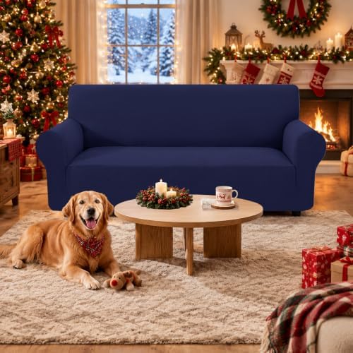 XINEAGE Stretch 4 Seater Slipcover, Non-Slip Pet Couch Cover,Navy Blue
