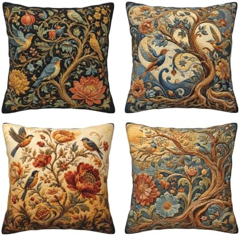 Bird Print Decorative Throw Pillow Covers 18x18 Inch Set of 4