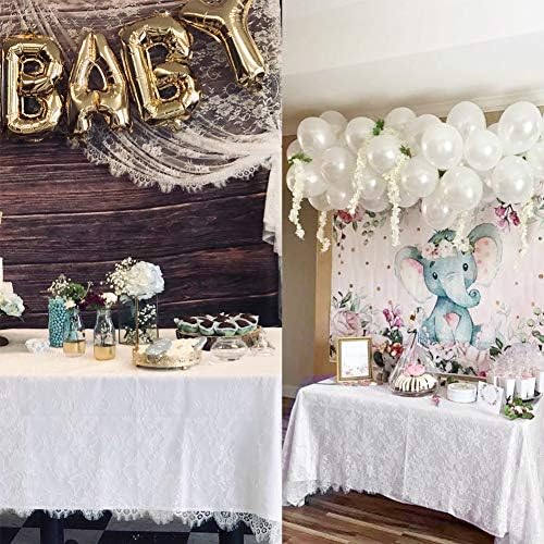 Fowecelt 5 Pack White Lace Tablecloth 60 × 120 Inch for Rustic Boho Wedding Bridal Shower Party Decoration, Classy Rectangle Overlay Long Vintage Embroidered Reception Table Cloth Decor