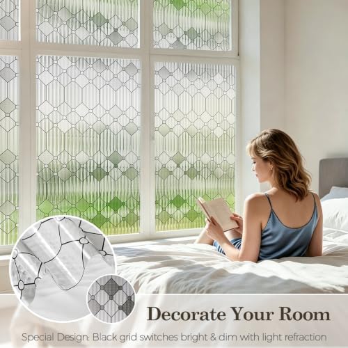 Sunbaby Reeded Glass Window Privacy Film, Static Cling 23.6"x157.4"