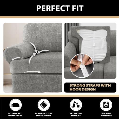 Sofa Cover 2 Pieces T Cushion Chair Covers with Arms Super Stretch Chair Slipcover for Living Room,Slip Cover Anti Slip Armchair Furniture Protector Pet Universal(Light Gray, 1 Cushion)